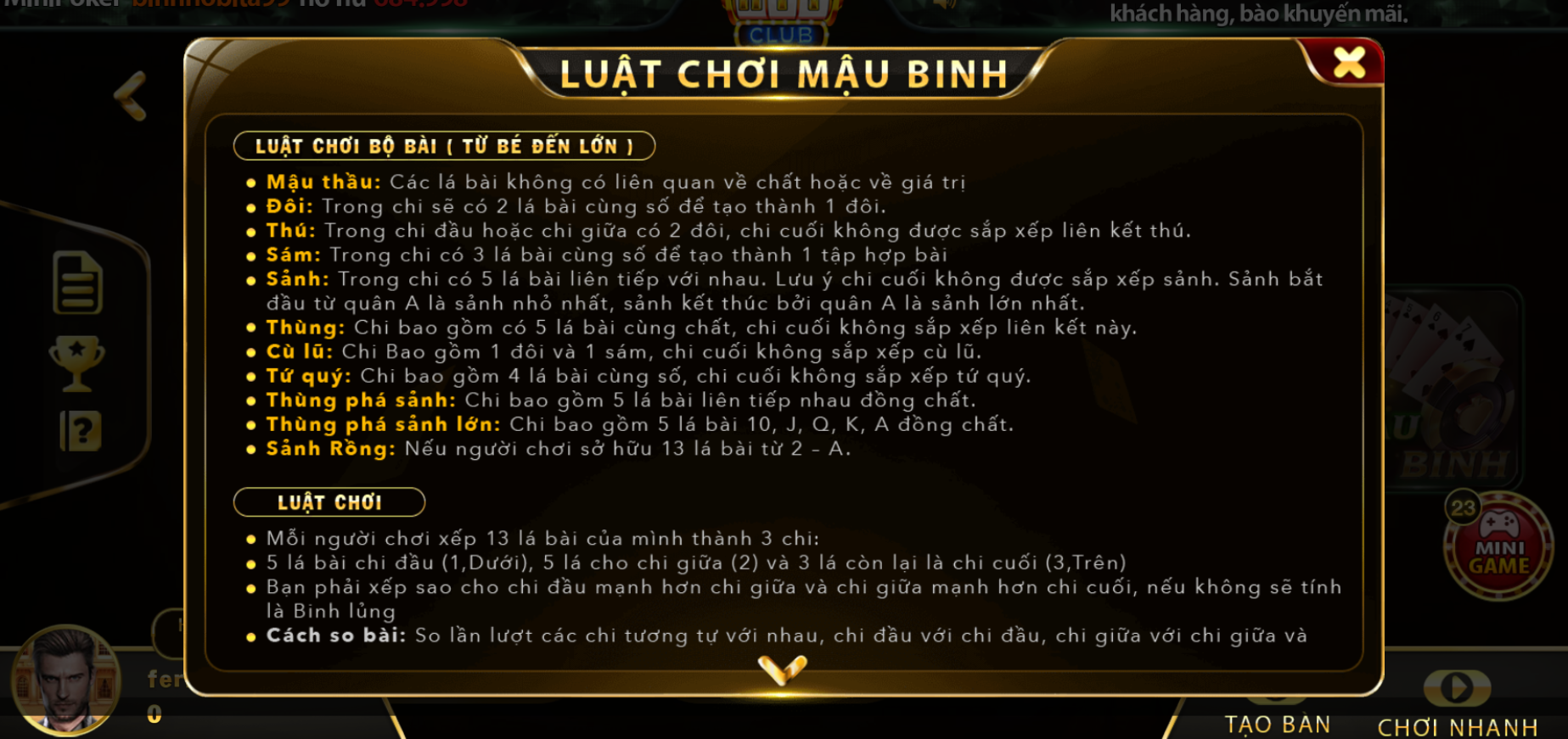Những điều bạn cần biết về bài Mậu Binh online